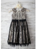 Black Eyelash Lace Champagne Lining Knee Length Flower Girl Dress